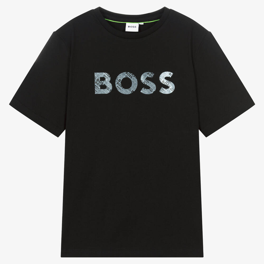 BOSS - Schwarzes Teen Baumwoll-T-Shirt | Childrensalon