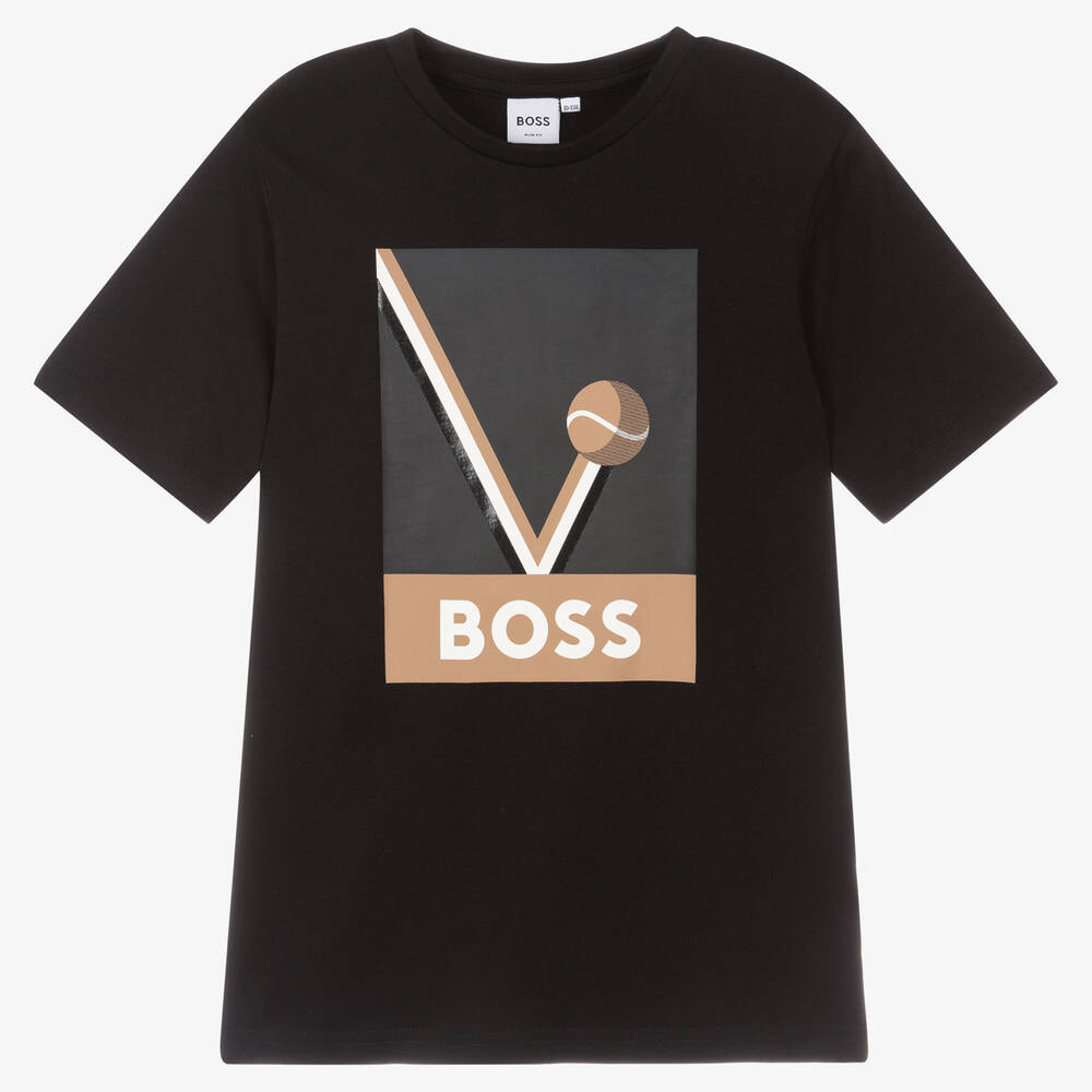 BOSS - Teen Boys Black Cotton Logo T-Shirt | Childrensalon