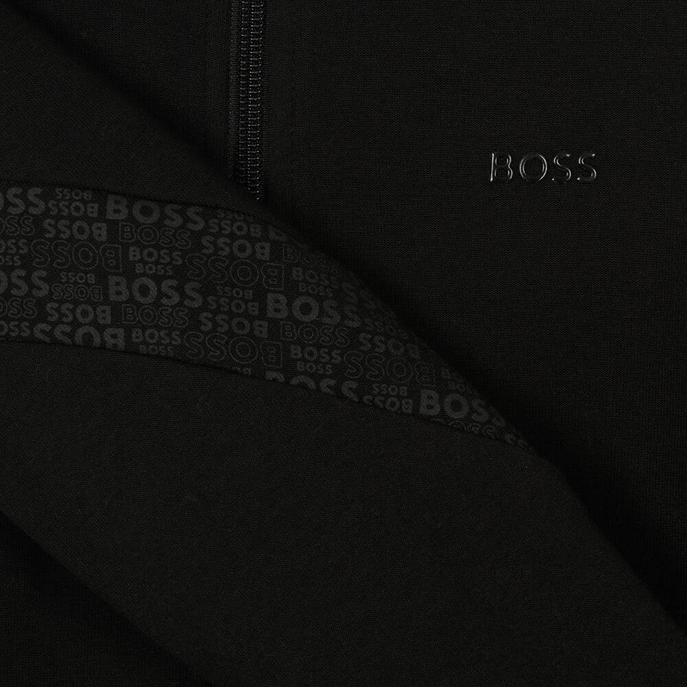 BOSS-Teen Boys Black Cotton Logo Zip-up Top | Childrensalon Outlet