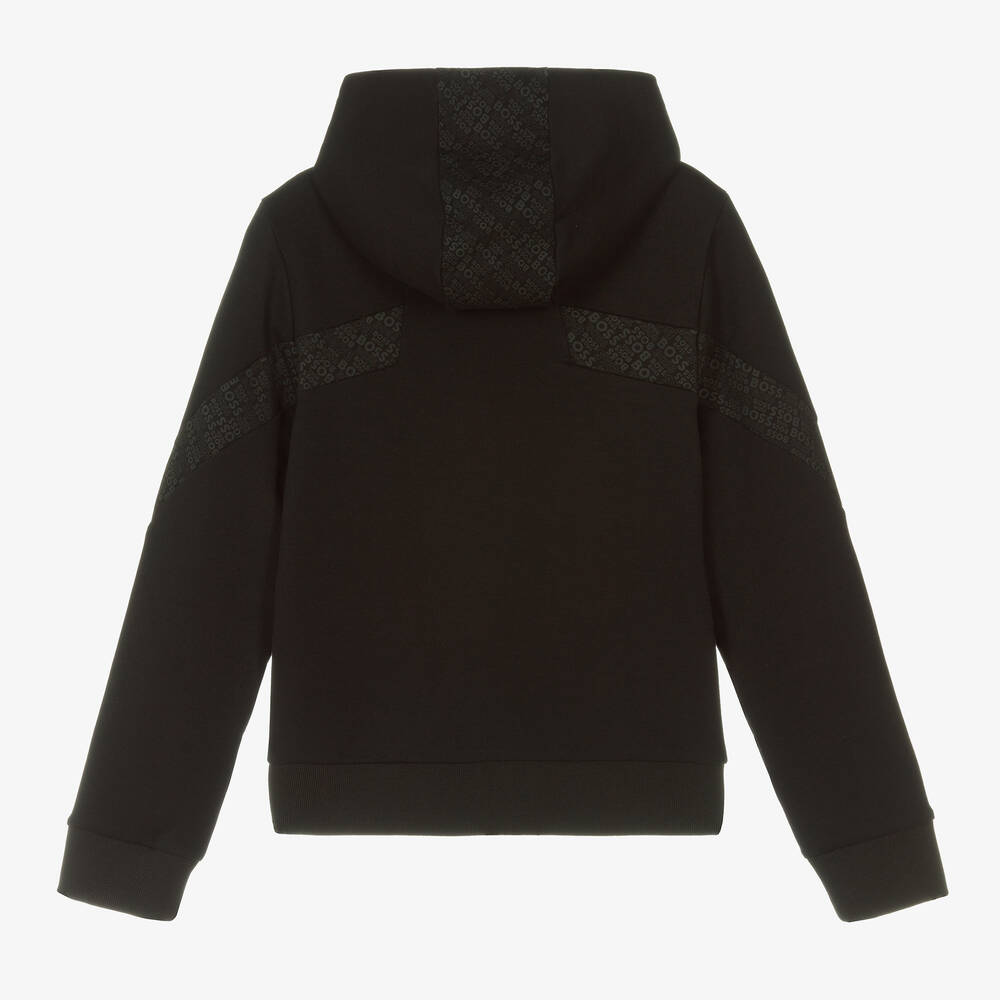 BOSS-Teen Boys Black Cotton Logo Zip-up Top | Childrensalon Outlet