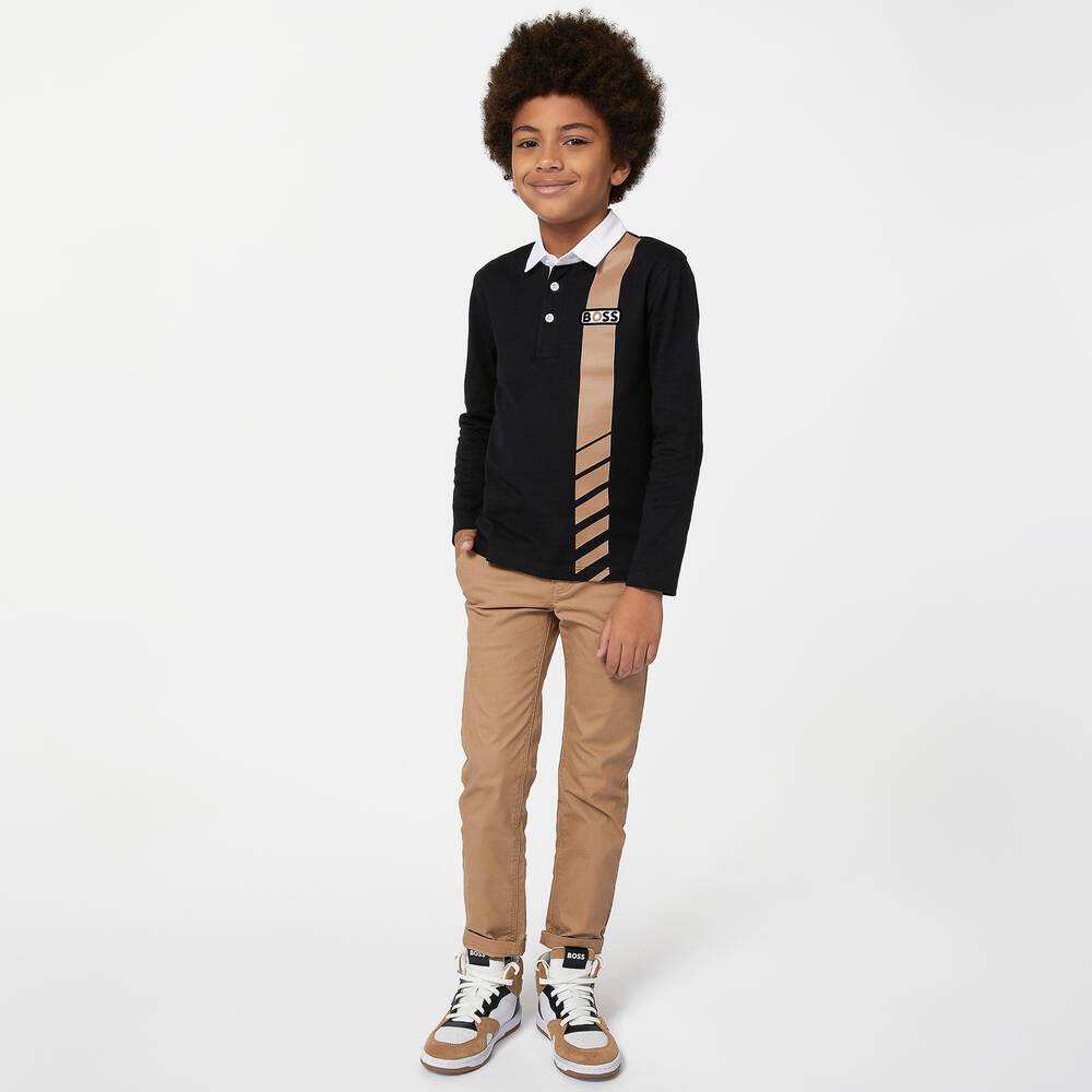 BOSS-Teen Boys Black Cotton Polo Shirt | Childrensalon Outlet