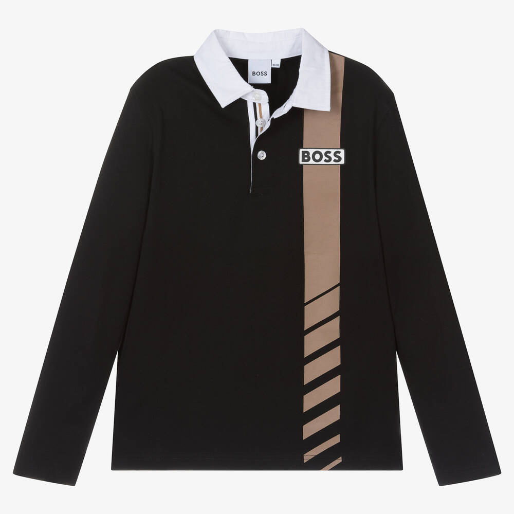 BOSS-Teen Boys Black Cotton Polo Shirt | Childrensalon Outlet