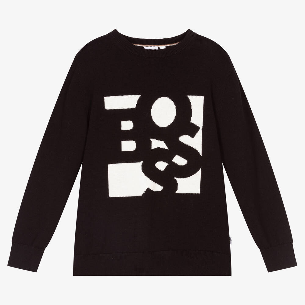 BOSS - Teen Boys Black Cotton Sweater | Childrensalon