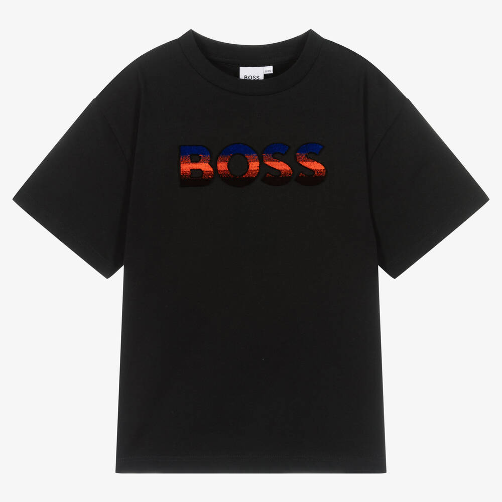 BOSS Teen Boys Black Cotton T Shirt Childrensalon Outlet