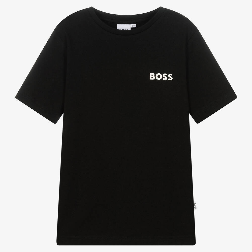 BOSS - Teen Boys Black Cotton T-Shirt | Childrensalon