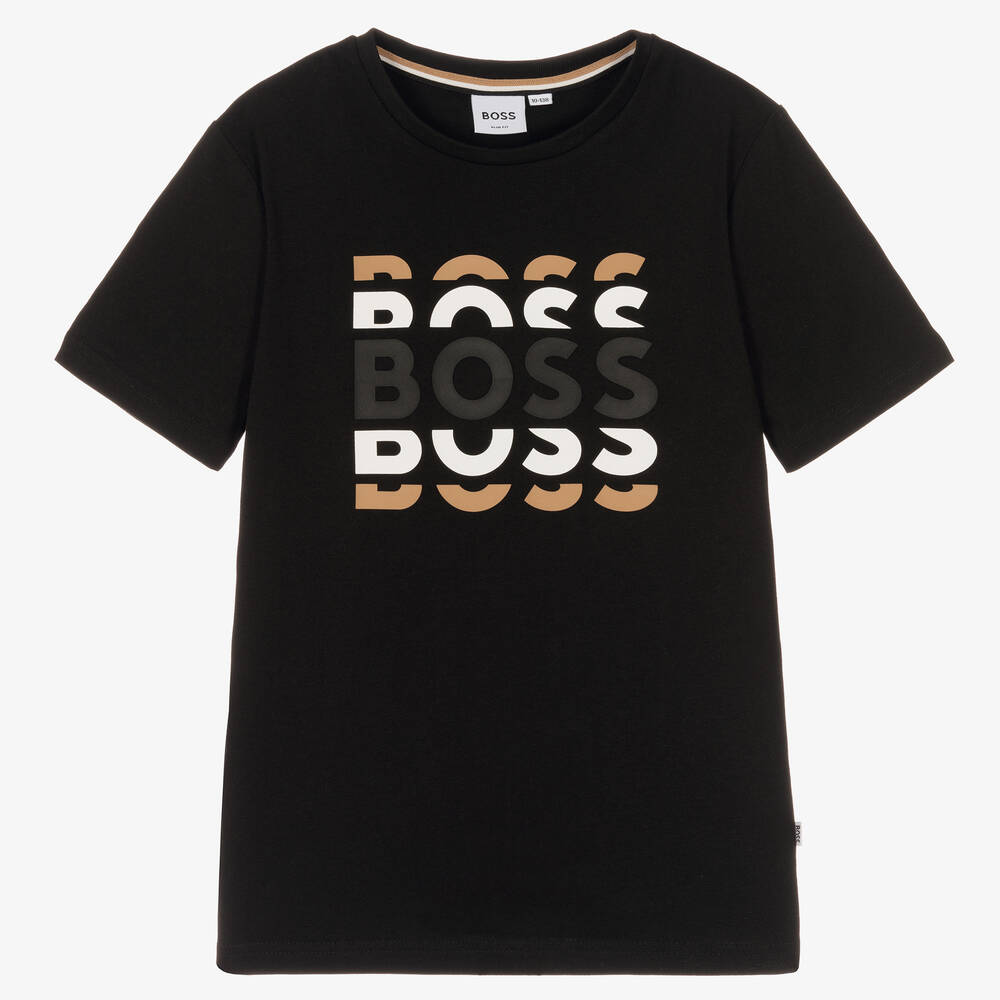 BOSS - Черная хлопковая футболка для мальчиков-подростков | Childrensalon
