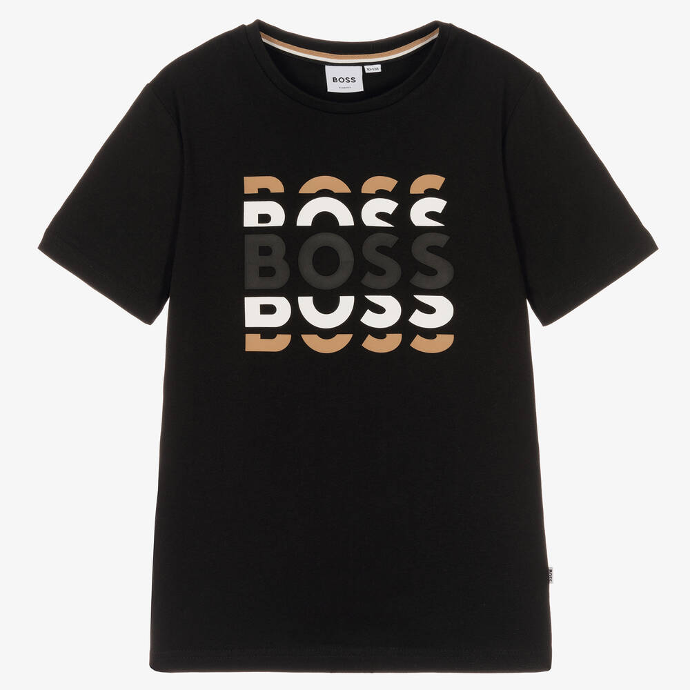 BOSS - Schwarzes Teen Baumwoll-T-Shirt | Childrensalon