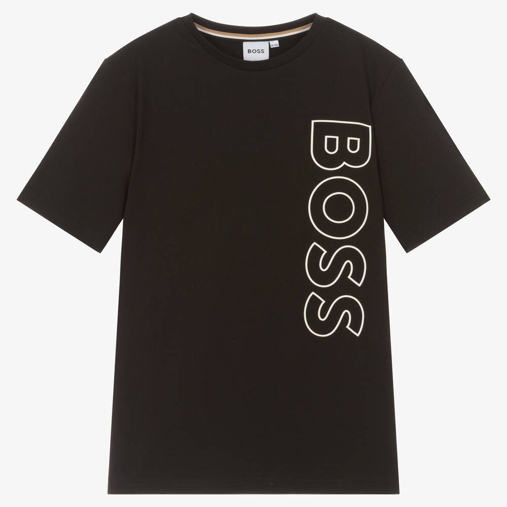 BOSS - Teen Boys Black Cotton T-Shirt | Childrensalon