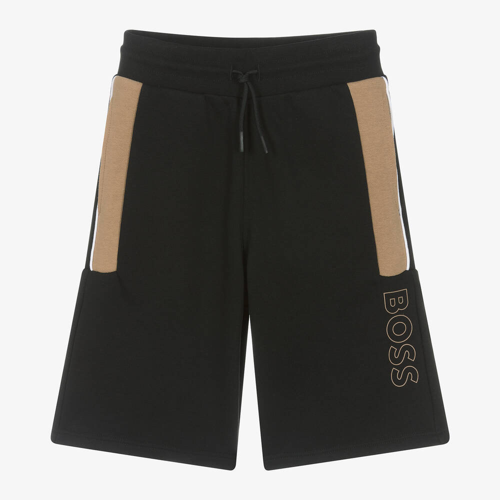 BOSS-Teen Boys Black Drawstring Jersey Shorts | Childrensalon Outlet
