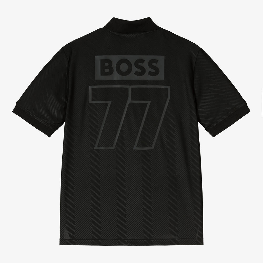 BOSS-Teen Boys Black Football Polo Shirt | Childrensalon Outlet