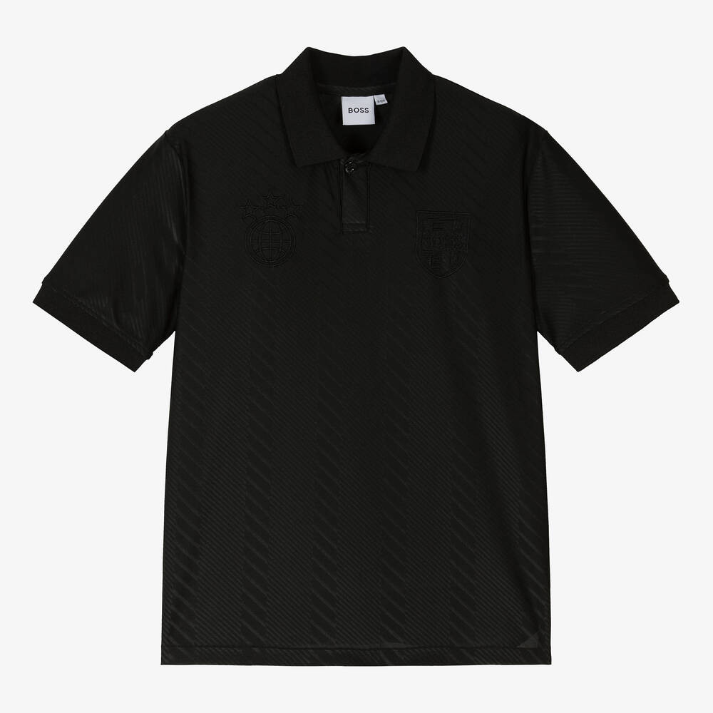 BOSS-Teen Boys Black Football Polo Shirt | Childrensalon Outlet