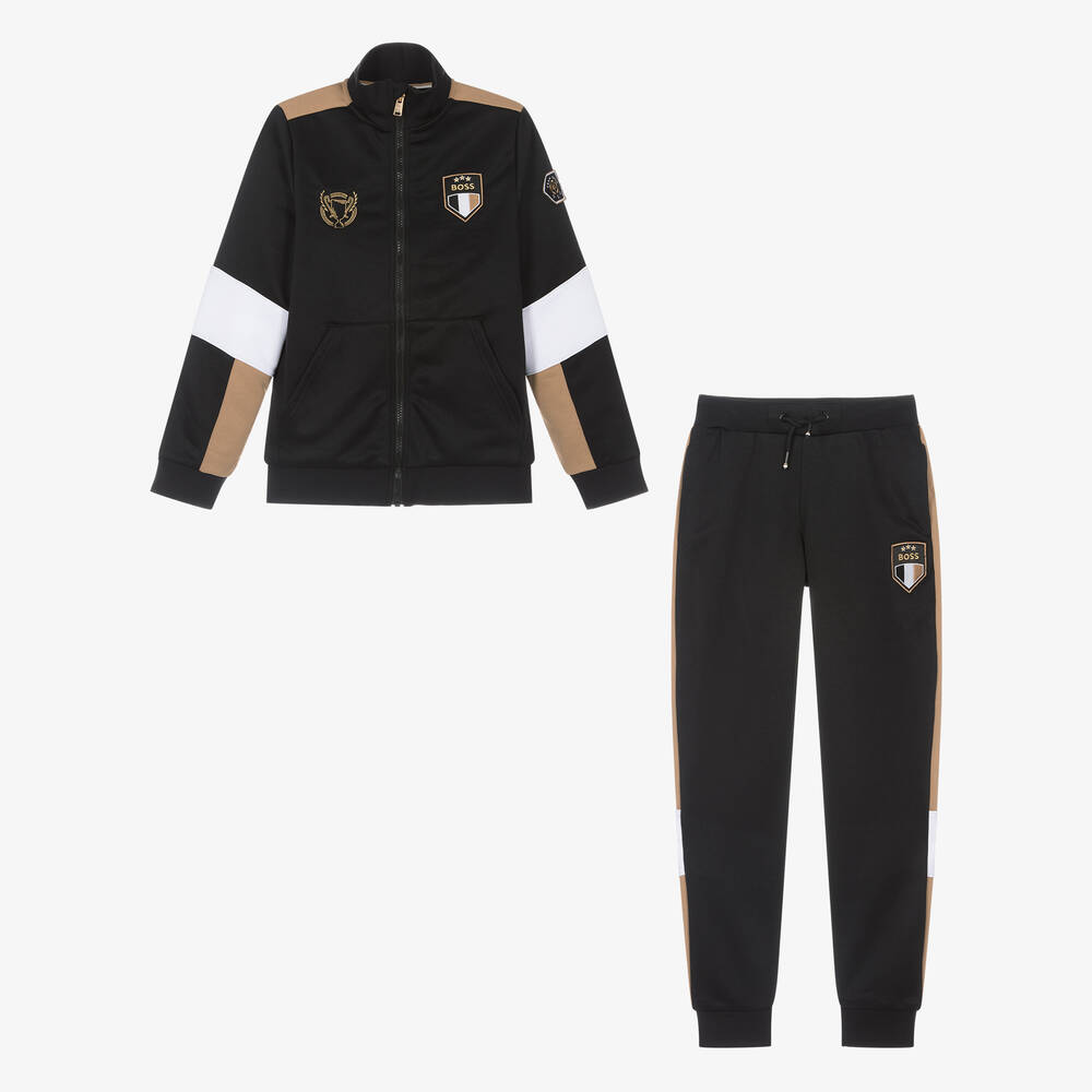 BOSS-Teen Boys Black Football Tracksuit | Childrensalon Outlet