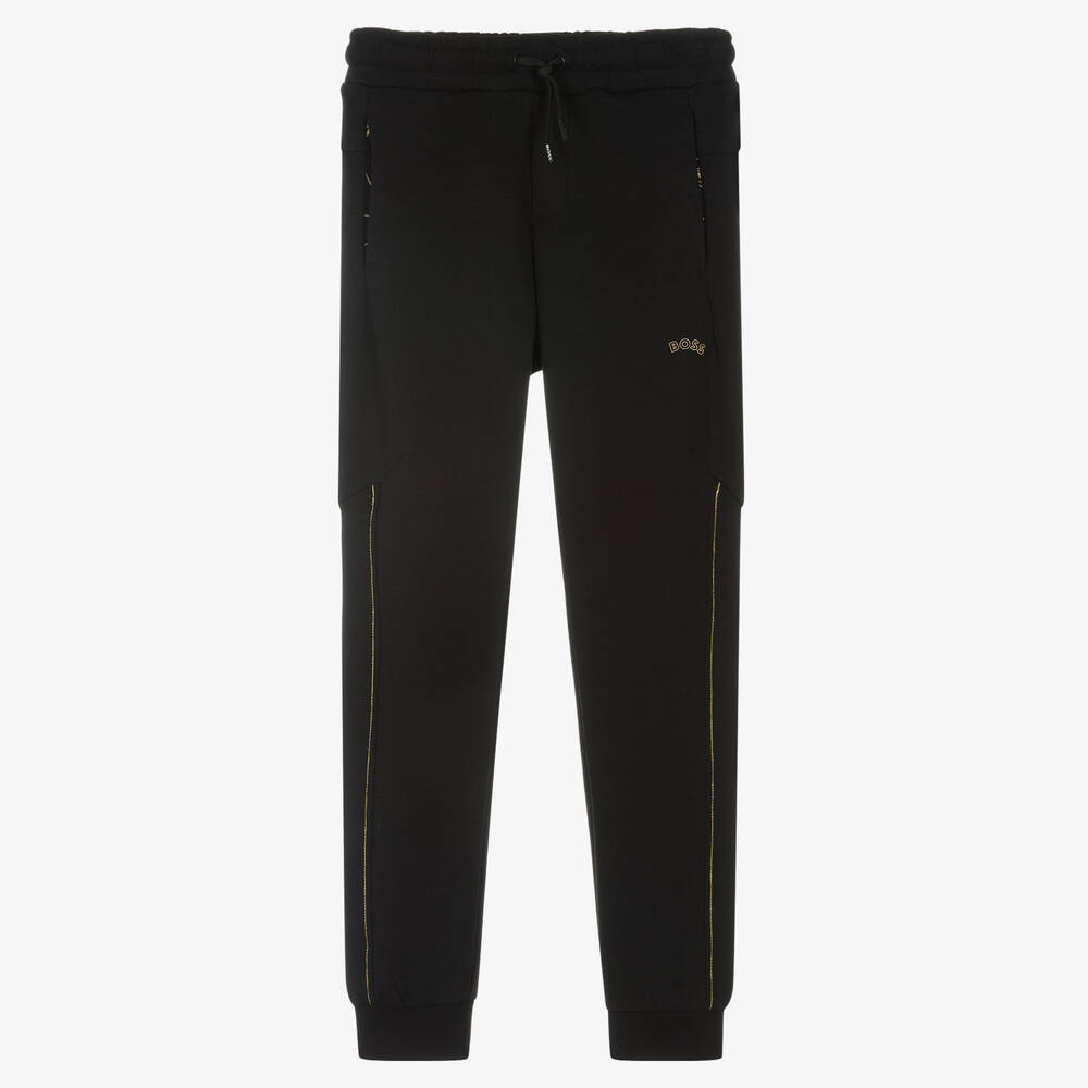 BOSS - Teen Boys Black & Gold Joggers | Childrensalon