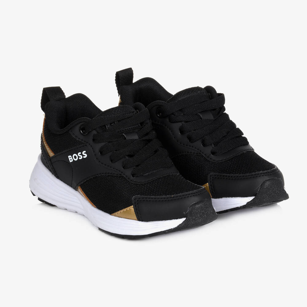 BOSS - Teen Boys Black & Gold Trainers | Childrensalon