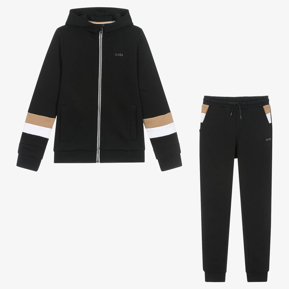 BOSS - Teen Boys Black Hooded Tracksuit | Childrensalon