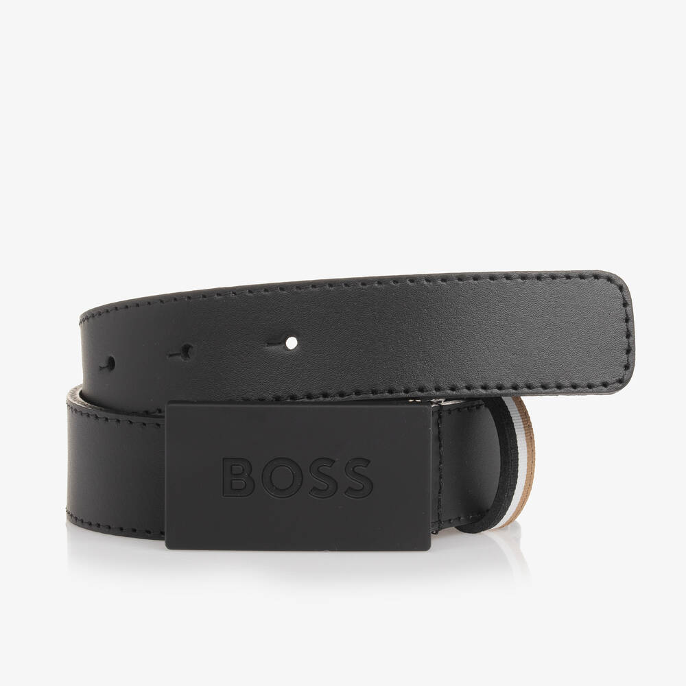 BOSS-حزام جلد لون أسود للمراهقين | Childrensalon Outlet