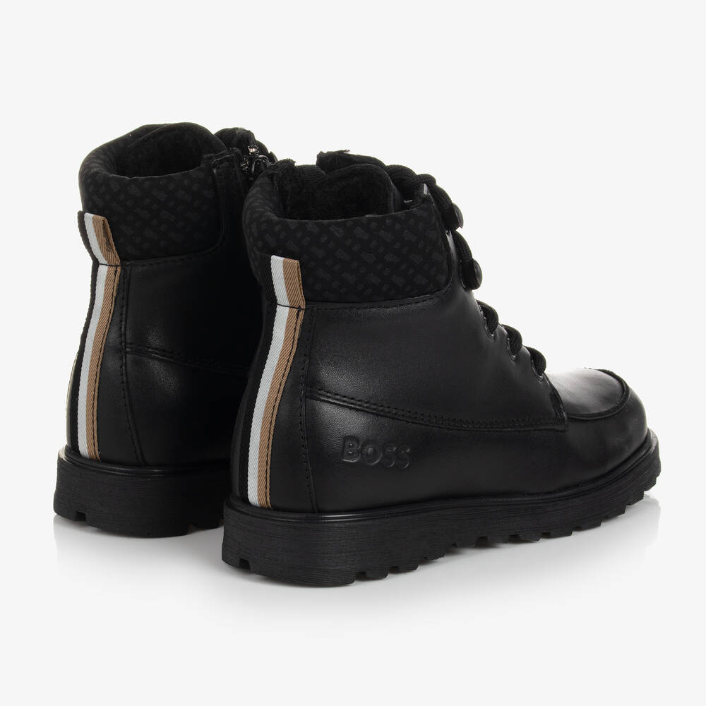 BOSS-Teen Boys Black Leather Boots | Childrensalon Outlet