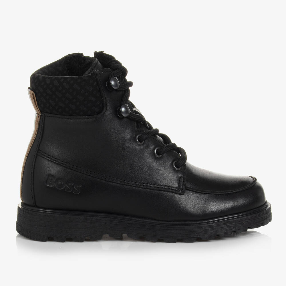 BOSS-Teen Boys Black Leather Boots | Childrensalon Outlet