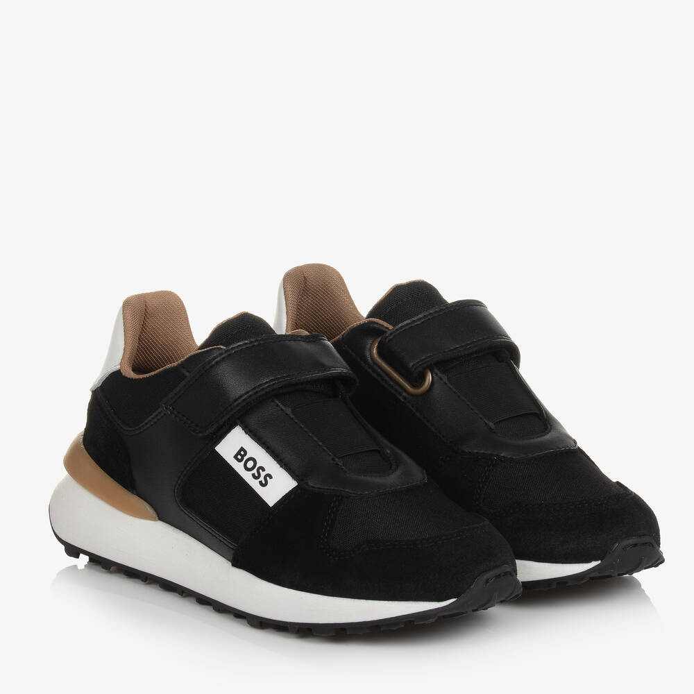 Teen Boys Black Leather Suede Trainers