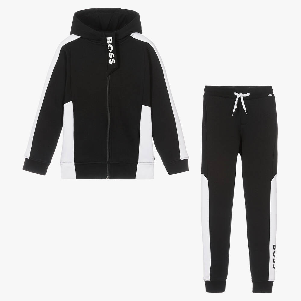 BOSS - Teen Boys Black Logo Tracksuit | Childrensalon