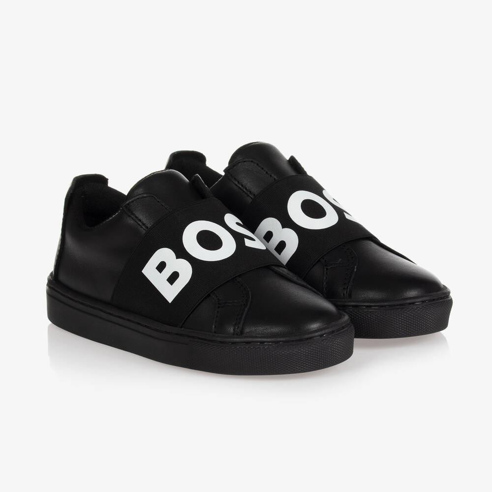 BOSS - Teen Boys Black Logo Trainers | Childrensalon