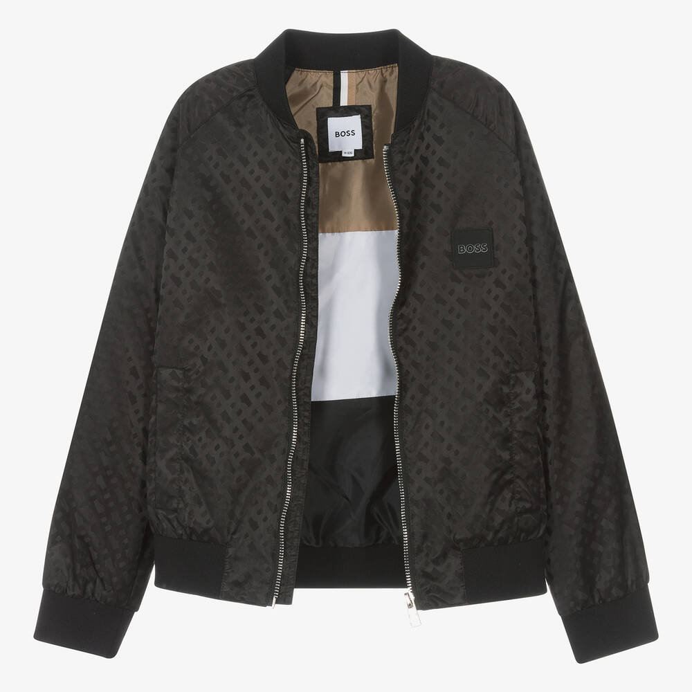 BOSS-Teen Boys Black Monogram Jacket | Childrensalon Outlet