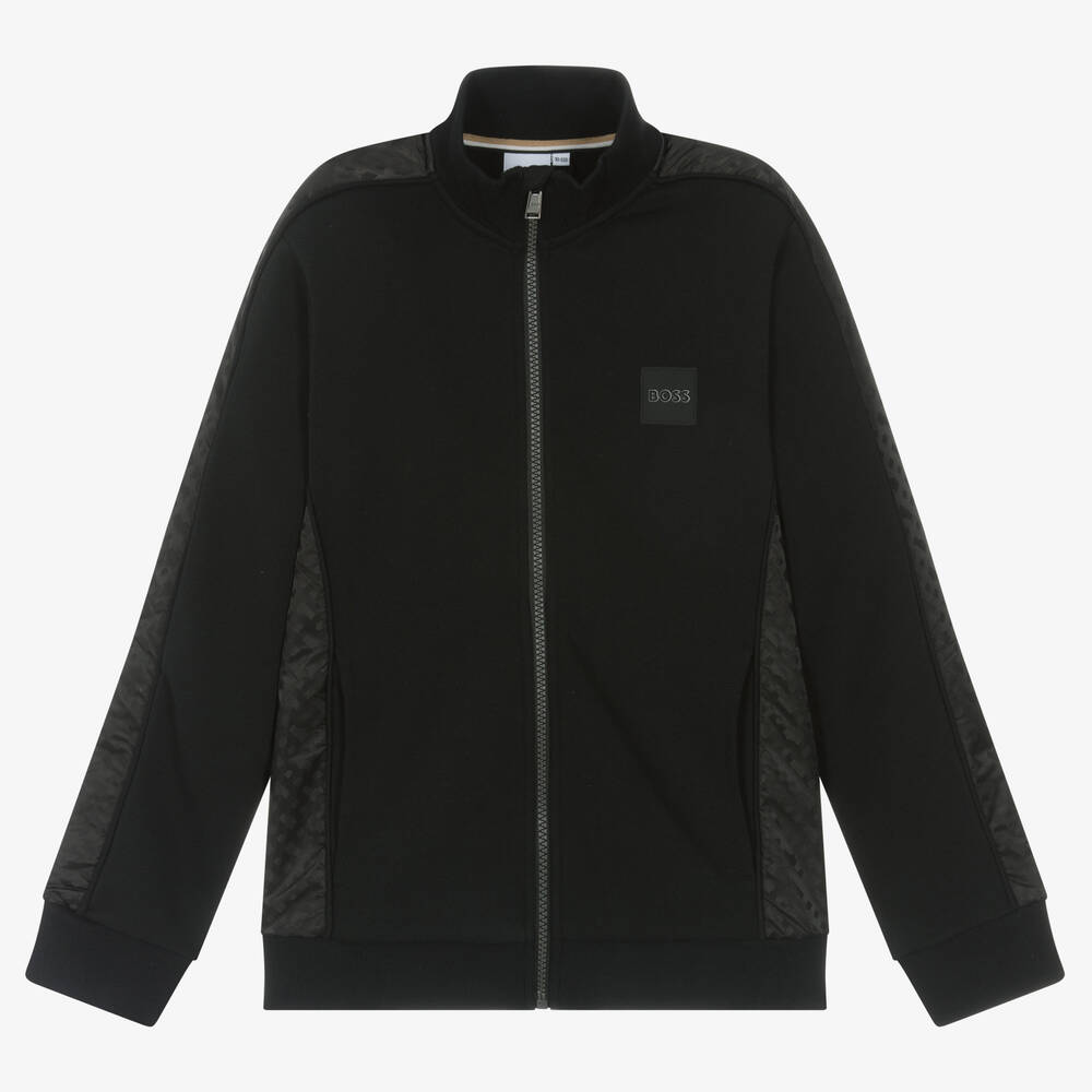 BOSS - Teen Boys Black Monogram Zip-Up Top | Childrensalon