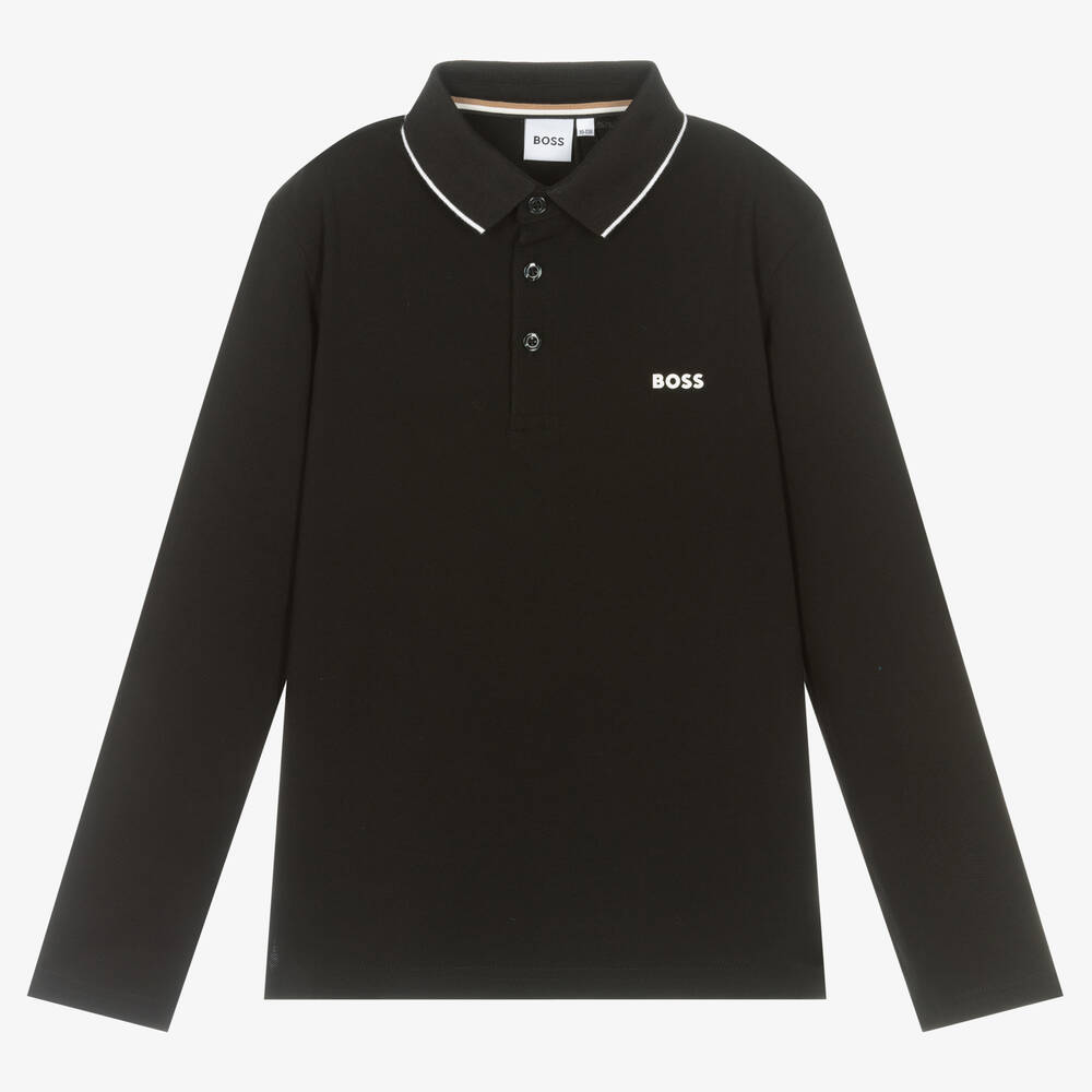 BOSS - Teen Boys Black Polo Shirt  | Childrensalon