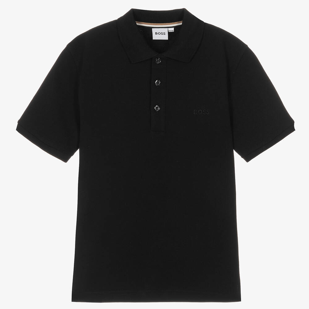 BOSS - Teen Boys Black Polo Shirt | Childrensalon