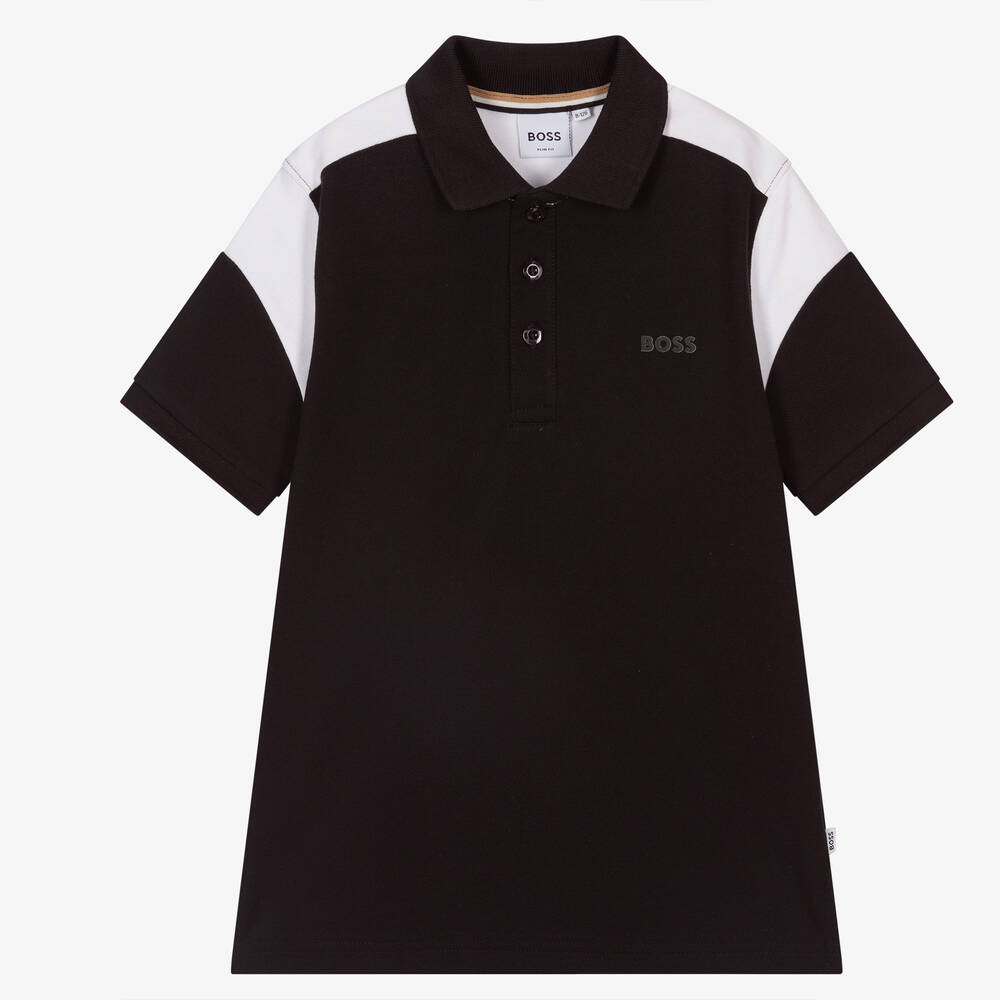 BOSS - Teen Boys Black Polo Shirt | Childrensalon