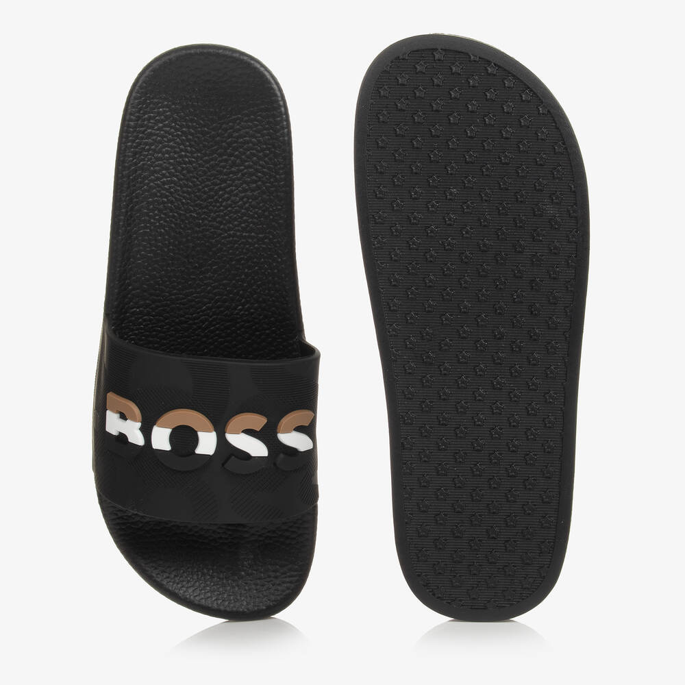 BOSS-Teen Boys Black Sliders | Childrensalon Outlet