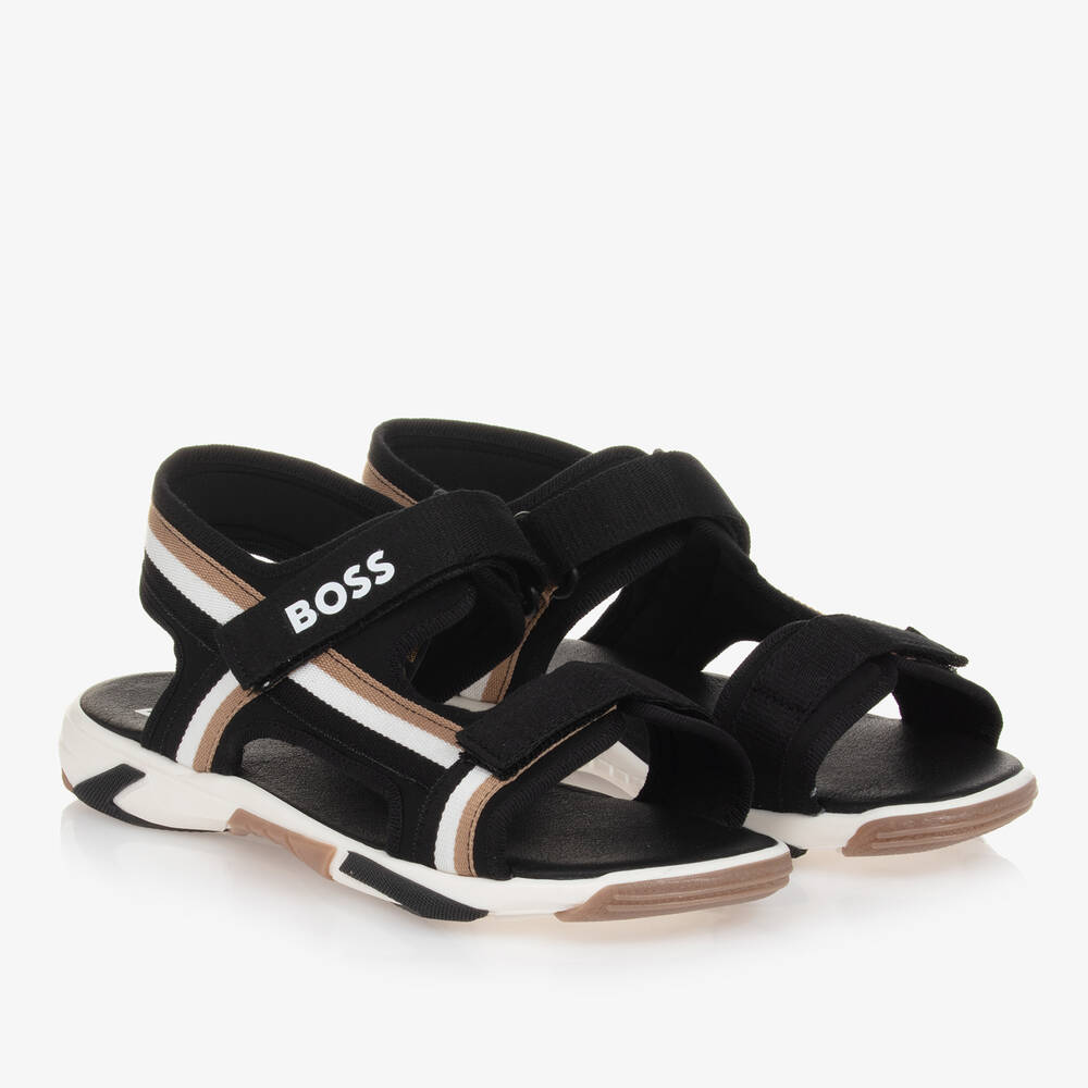 BOSS Teen Boys Black Stripe Velcro Sandals Childrensalon Outlet