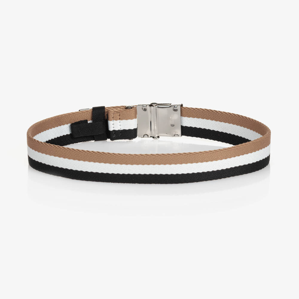 BOSS-Teen Boys Black Striped Tricolour Woven Belt | Childrensalon Outlet
