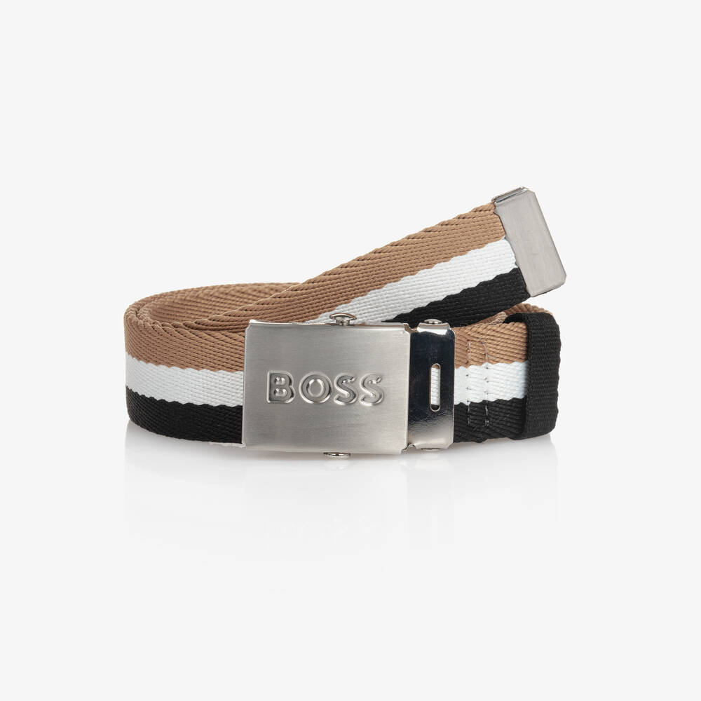 BOSS-Teen Boys Black Striped Tricolour Woven Belt | Childrensalon Outlet