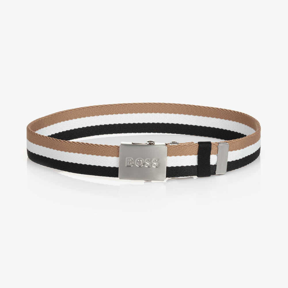 BOSS-Teen Boys Black Striped Tricolour Woven Belt | Childrensalon Outlet