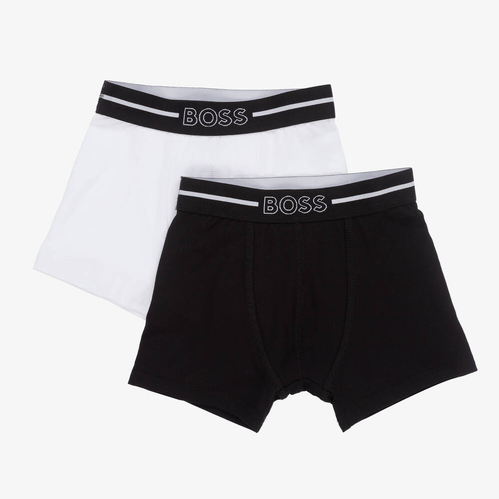 BOSS Teen Boys Black White Boxer Shorts 2 Pack Childrensalon Outlet