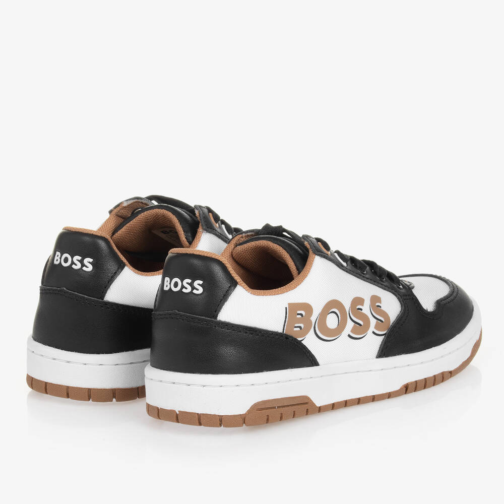 BOSS-Teen Boys Black & White Leather Lace-Up Trainers | Childrensalon Outlet