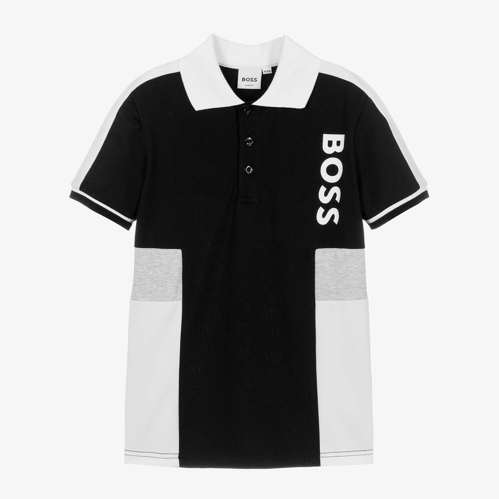 BOSS - Teen Boys Black & White Polo Shirt | Childrensalon