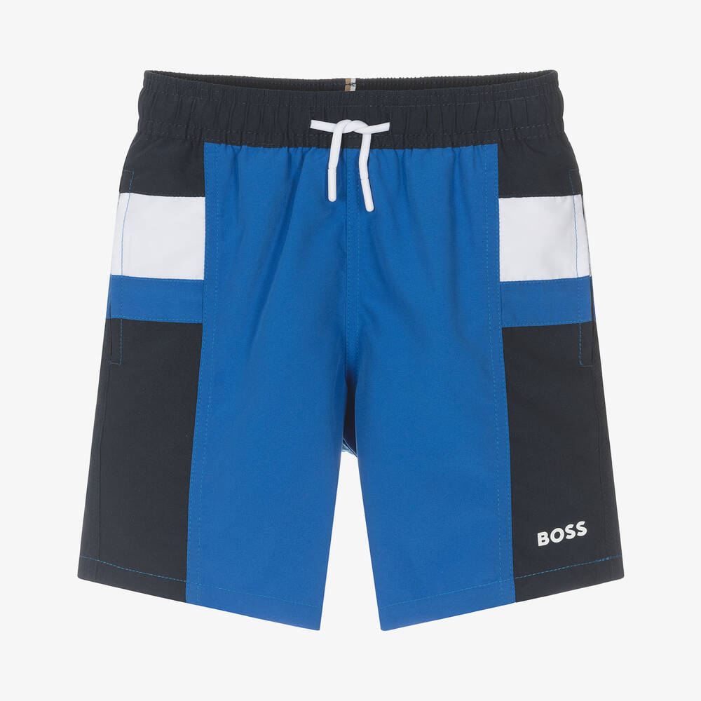 BOSS-Teen Boys Blue Colourblock Swim Shorts | Childrensalon Outlet