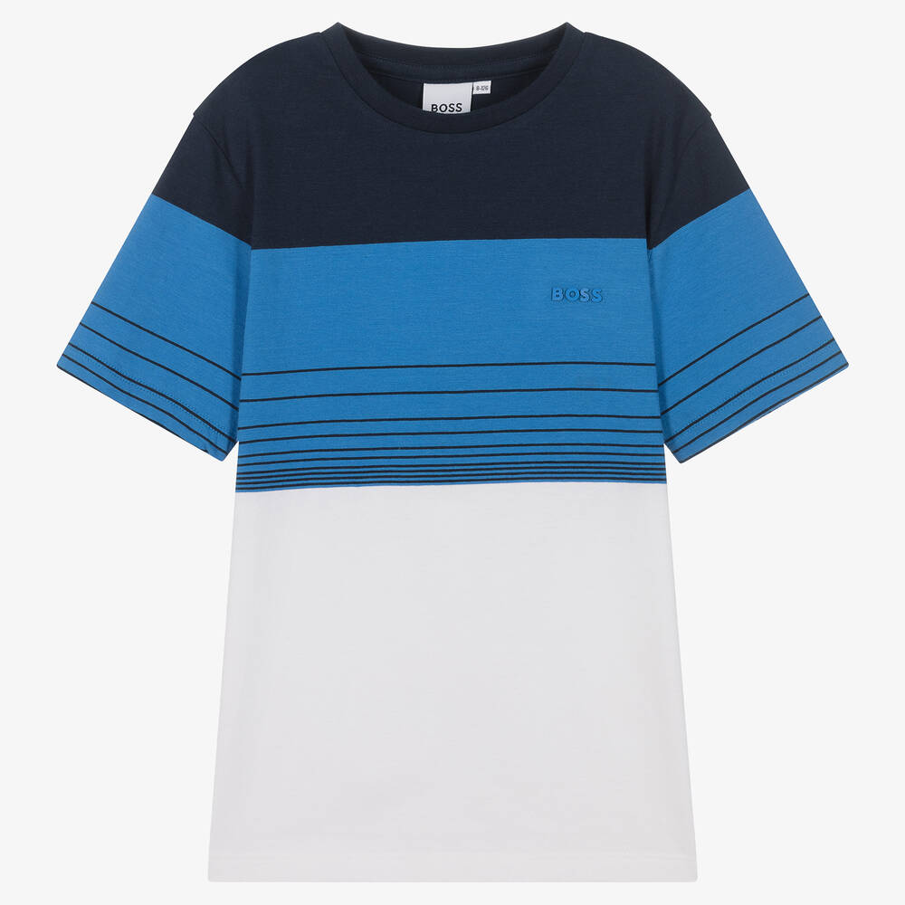 BOSS - Teen Boys Blue Colourblock T-Shirt | Childrensalon