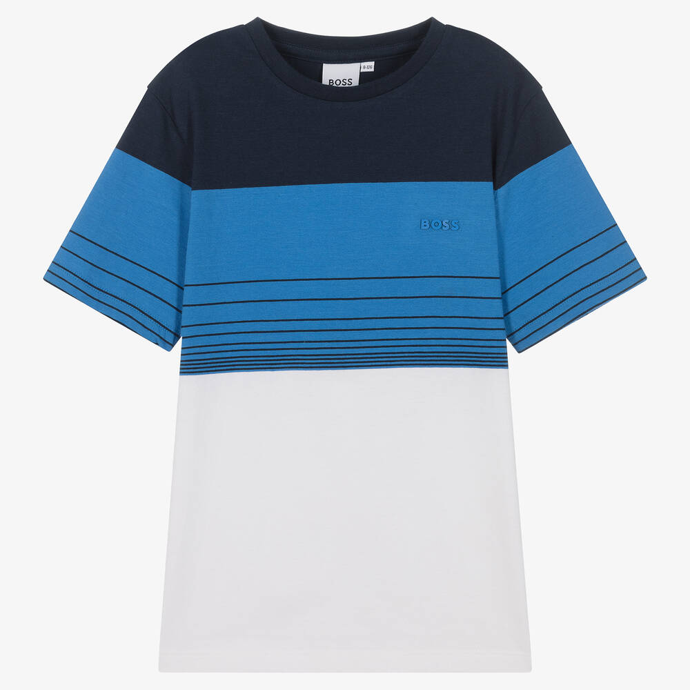 BOSS-Teen Boys Blue Colourblock T-Shirt | Childrensalon Outlet