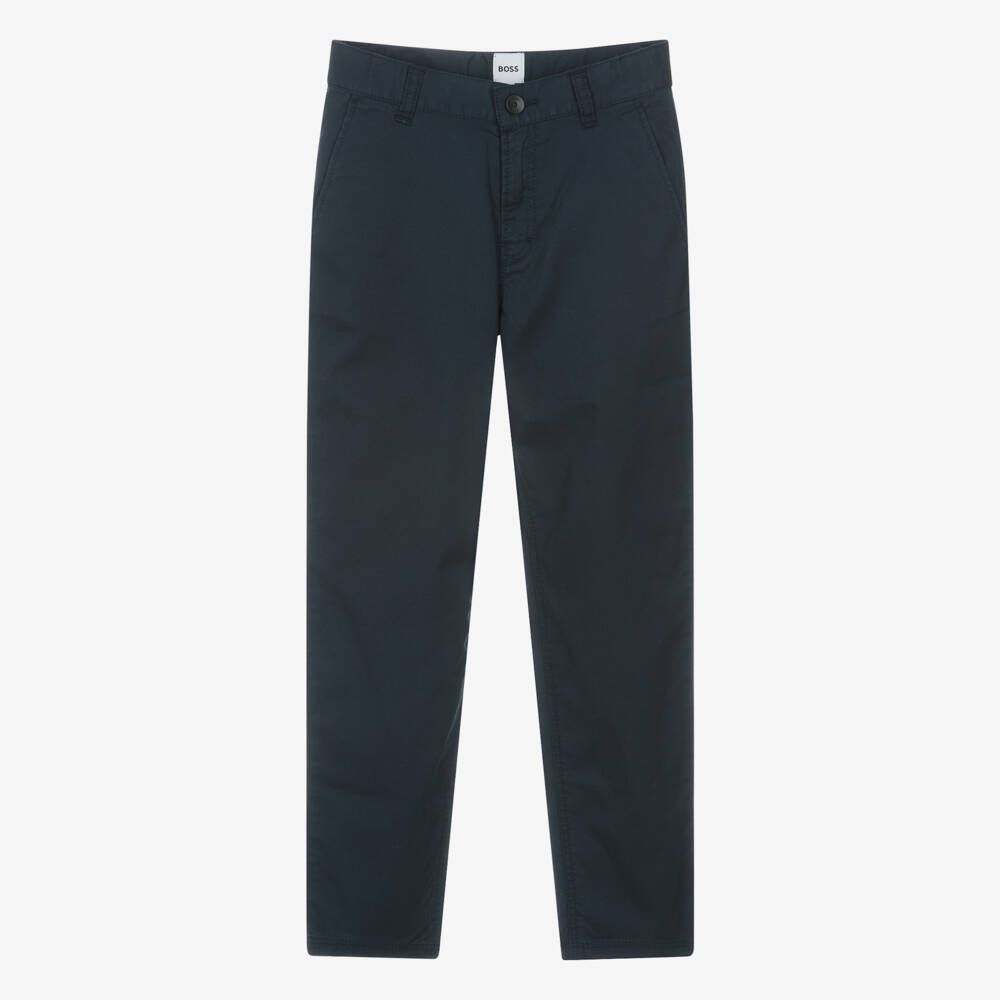 BOSS-Teen Boys Blue Cotton Chino Trousers | Childrensalon Outlet
