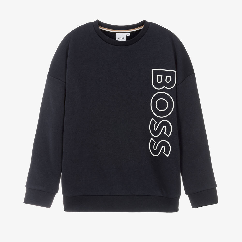 BOSS - Teen Boys Blue Cotton Jersey Sweatshirt | Childrensalon