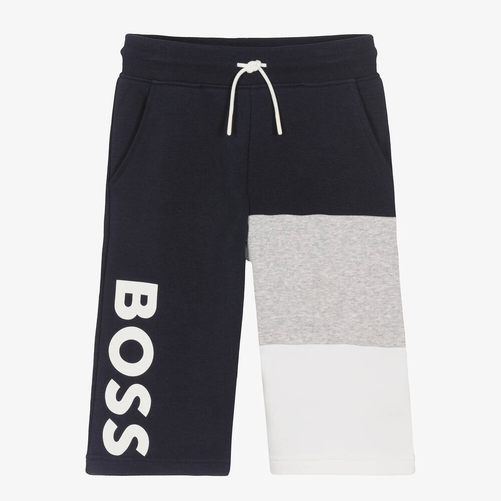BOSS - Teen Boys Blue Cotton Logo Shorts | Childrensalon