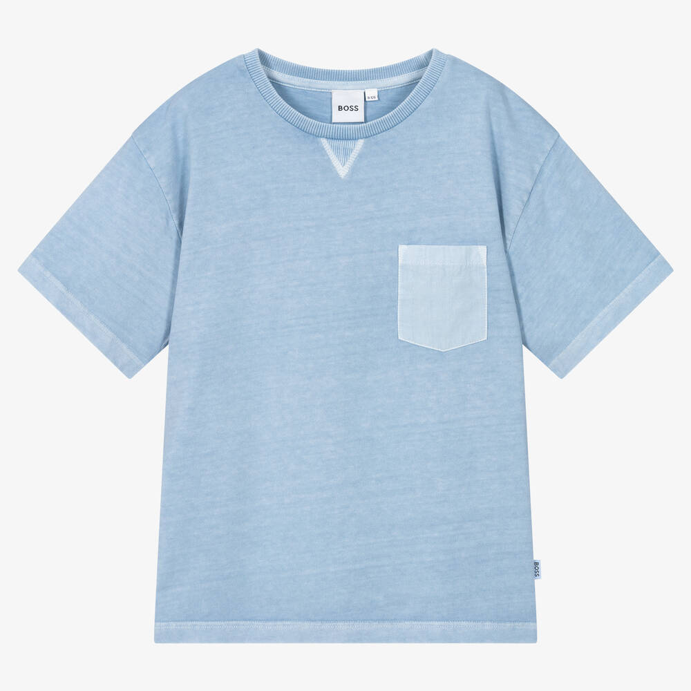 BOSS - T-shirt bleu en coton ado garçon | Childrensalon