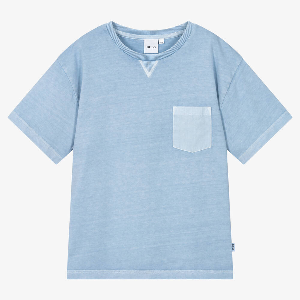 BOSS-Teen Boys Blue Cotton Logo T-Shirt | Childrensalon Outlet