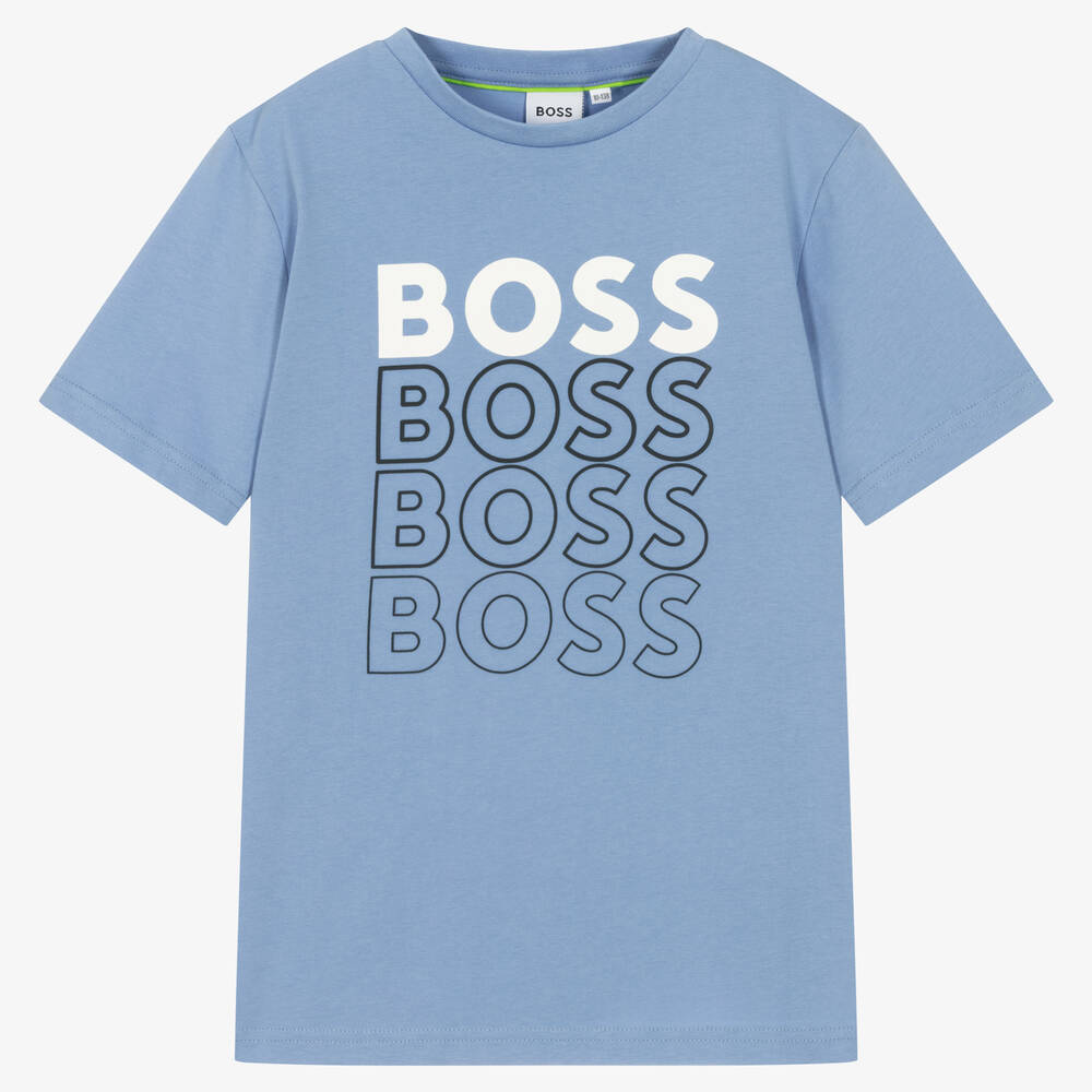 BOSS - Teen Boys Blue Cotton Logo T-Shirt | Childrensalon