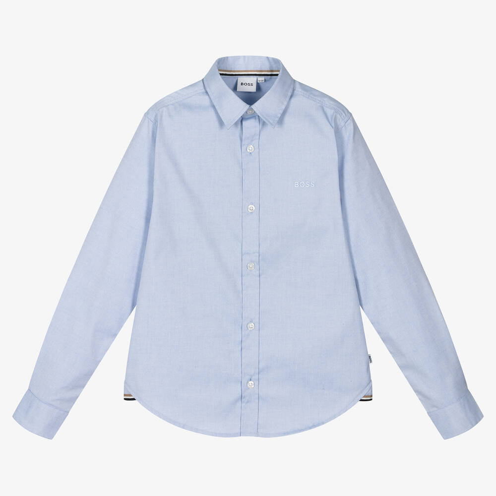 BOSS - Teen Boys Blue Cotton Oxford Shirt | Childrensalon