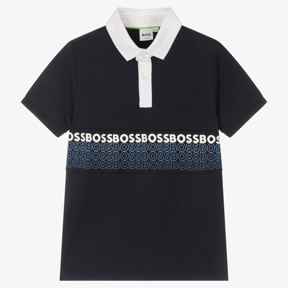 BOSS - Синяя хлопковая рубашка поло | Childrensalon