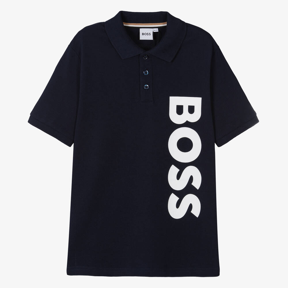 BOSS-Teen Boys Blue Cotton Polo Shirt | Childrensalon Outlet